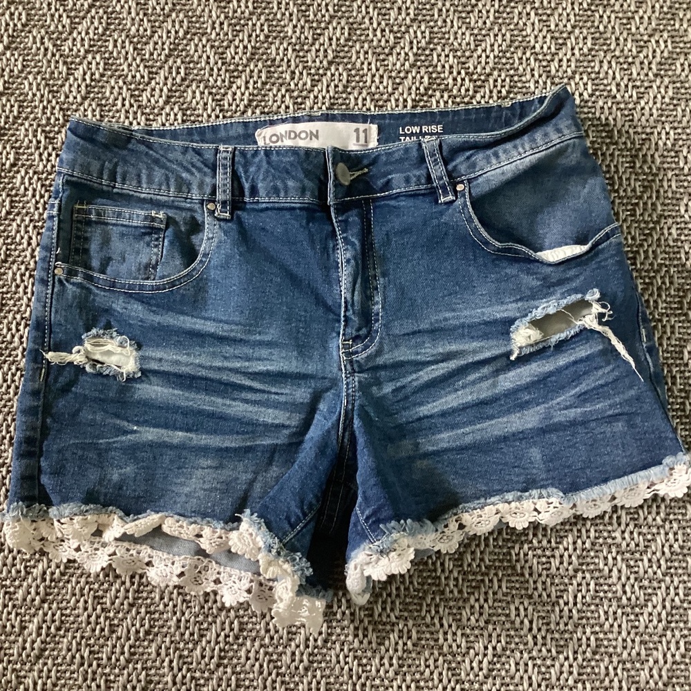 London Lowrise Distressed denim shorts
